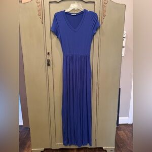 Chic V-Neck Blue Maxi Dress